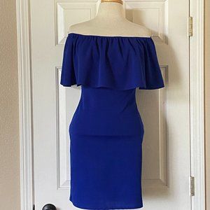 Brat Star Off The Shoulder Mini Shift Dress Royal Blue Size Medium New with Tags